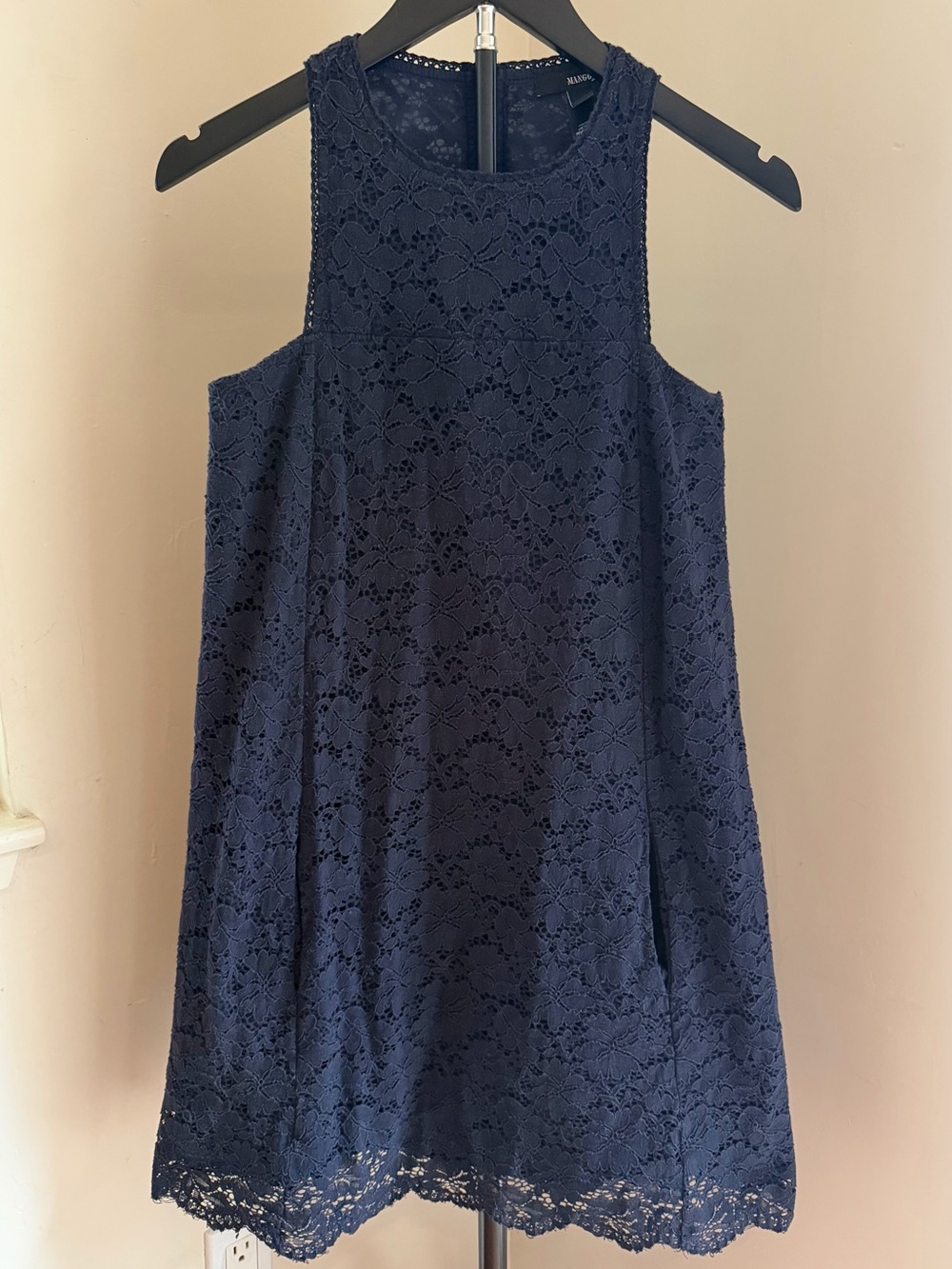 Mango Suit Navy Lace Sleeveless Dress Small